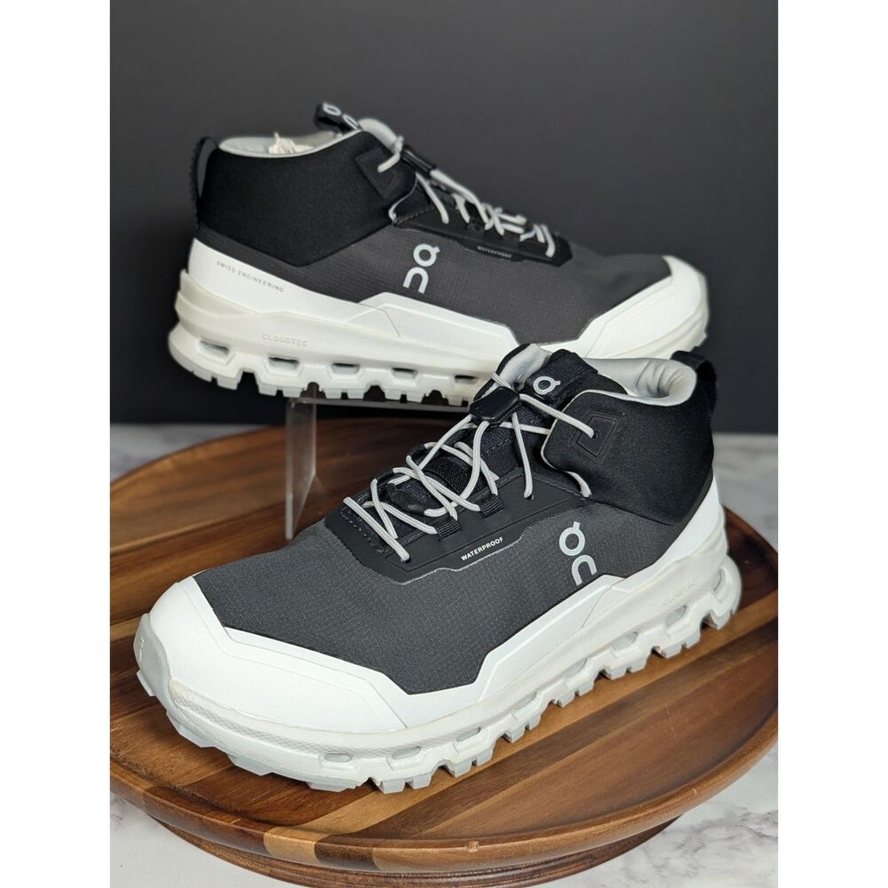 On Cloudhero Mid Waterproof Kids Youth Size 5Y Black White Trail Hiking Shoes